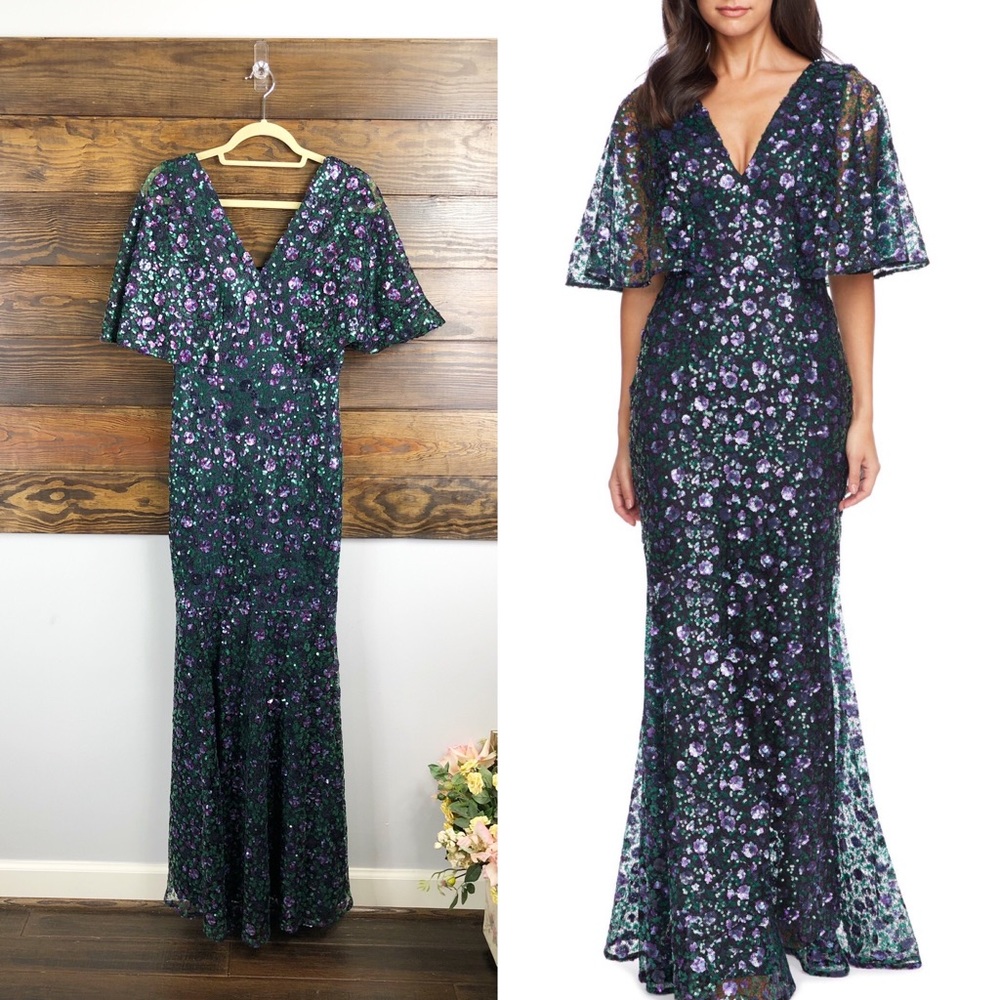 Dress The Population Laine Sequin Lace Gown Violet